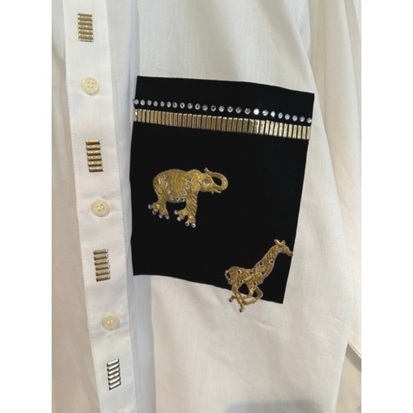 Vintage Mardel 80s Safari Animal Rhinestone Long Sleeve Button Down Shirt - Picture 3 of 7
